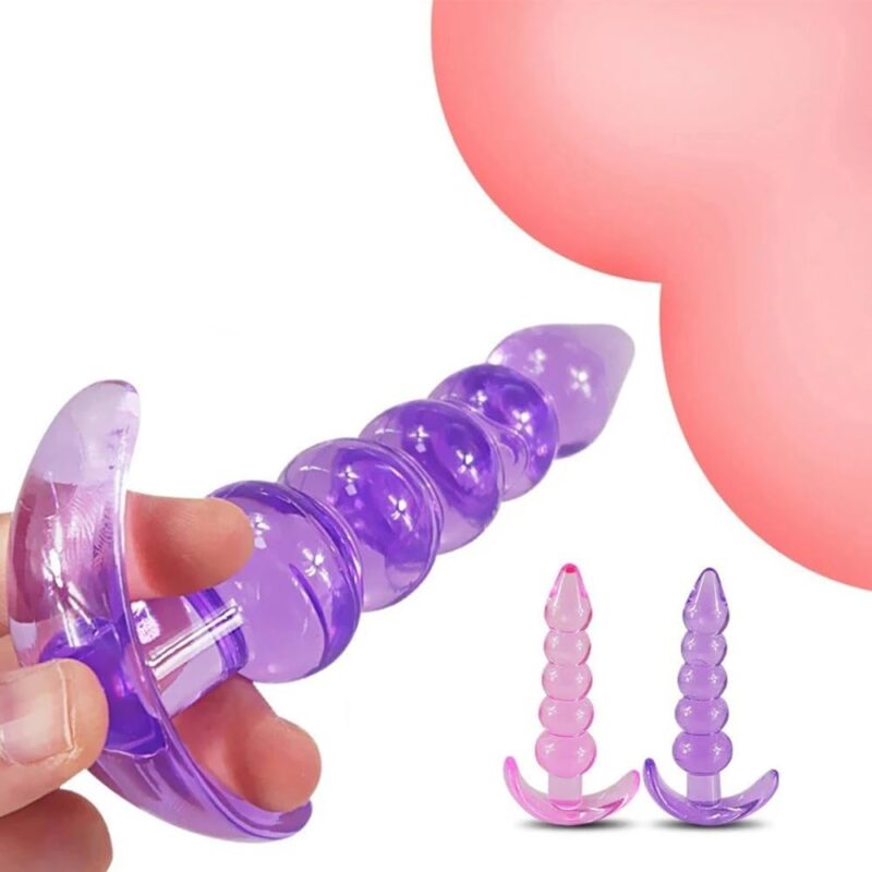 Butt Plugs, 2 Pcs Anal Training Kit Soft Jelly Anal Plug G-spot Prostate Massager Anus Trainer for Adult Masturbation SM Beginner Gay Couple Sex Game Play for Men Women Couples(Purple + Pink)