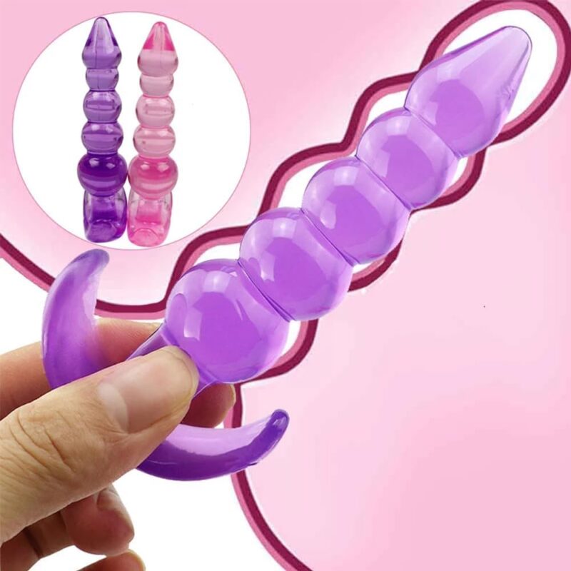 Butt Plugs, 2 Pcs Anal Training Kit Soft Jelly Anal Plug G-spot Prostate Massager Anus Trainer for Adult Masturbation SM Beginner Gay Couple Sex Game Play for Men Women Couples(Purple + Pink) - Image 2