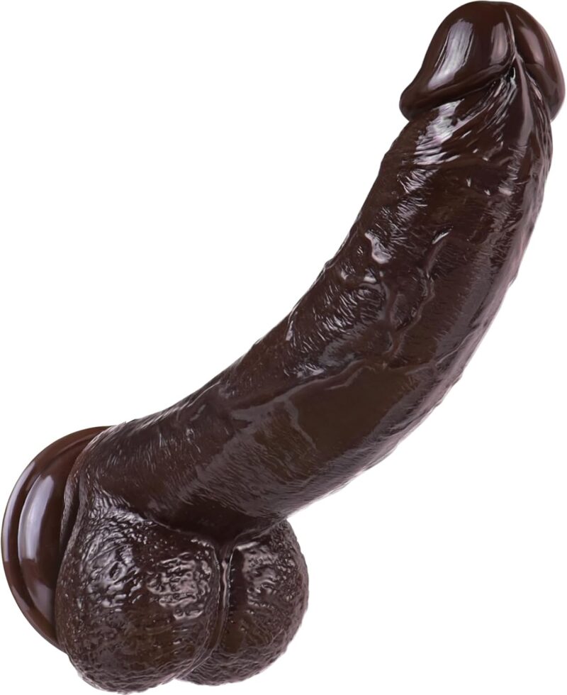 9.25 Inch Realistic Dildo Adult Sex Toys for Women Men, Lifelike G Spot Clitoral Black Huge Dildo with Strong Suction Cup for Hands-Free Play, Flexible BBC Anal Toys for Lesbian Strap-on Play (Brown)