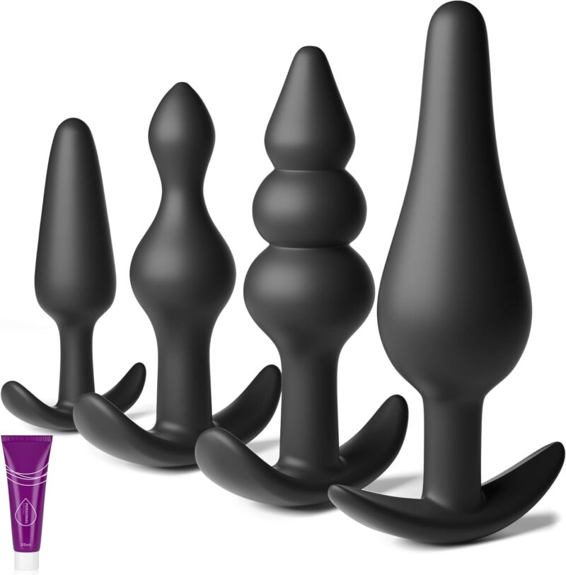 Anal Plug Beginner Set - 4 Shape Silicone Butt Plugs Sex Toy Anal Training Kit- G Spot Anal Sex Adult Toy for Beginner Adult Unisex Women and Men Couple