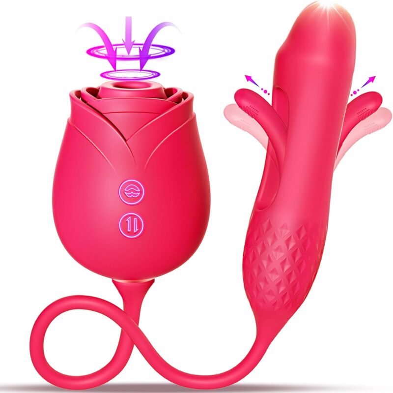 Flapping Vibrator Dildo Sex Toys –  Rose Adult Toy with 10 Suction, Flapping & Vibration Modes, Sucking Vibrator for Clitoral, Nipple, G Spot & Anal Stimulation, Sex Toy for Women and Couples