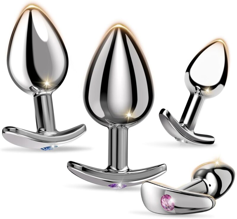 Anal Plug Beginner Set Anal Toys - Beginner 4 Piece Set Sex Toys with Crystal Hook Base SM Sex Toys for Adult Games Toy Anal Trainer Kit buttplug for Adult Unisex Women and Men Couple
