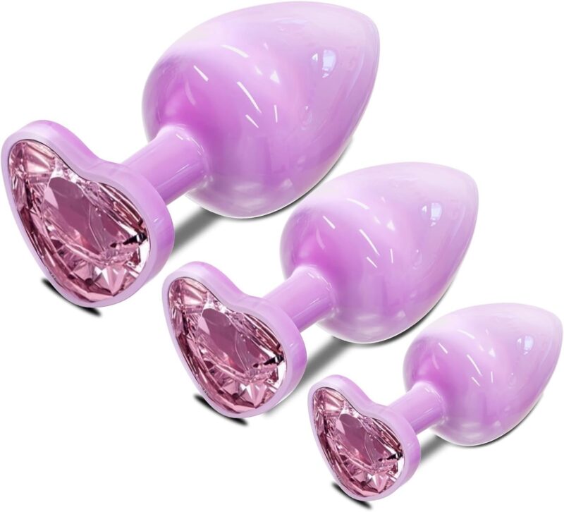 Anal Butt Plug Adult Sex Toys, 3Pcs Anal Toys Metal Butt Plug Adult Aanl Toys with Heart-Shaped Jewelry Base,G Spot Sex Toy Anal Sex Adult Toy for Beginner, Adult Sex Toys & Games (Pink)