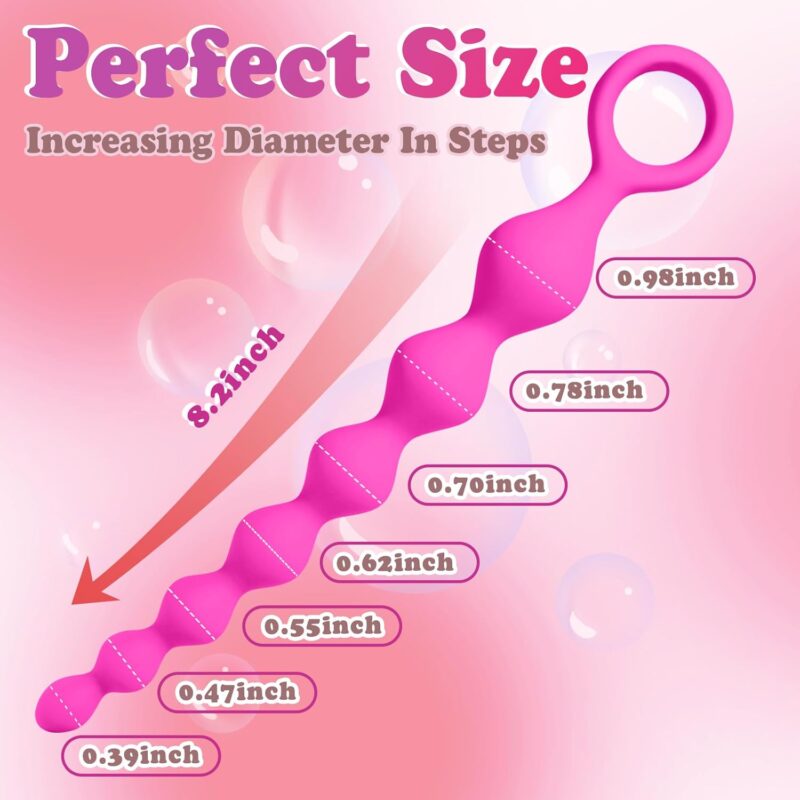 8.2-Inch Anal Beads Butt Plug with Pull Ring, Beginner's Design G-Spot Stimulator with 7 Progressive Beads, Soft Silicone Prostate Massager Anal Plug, Sex Toys for Women Men & Couples (Pink) - Image 2