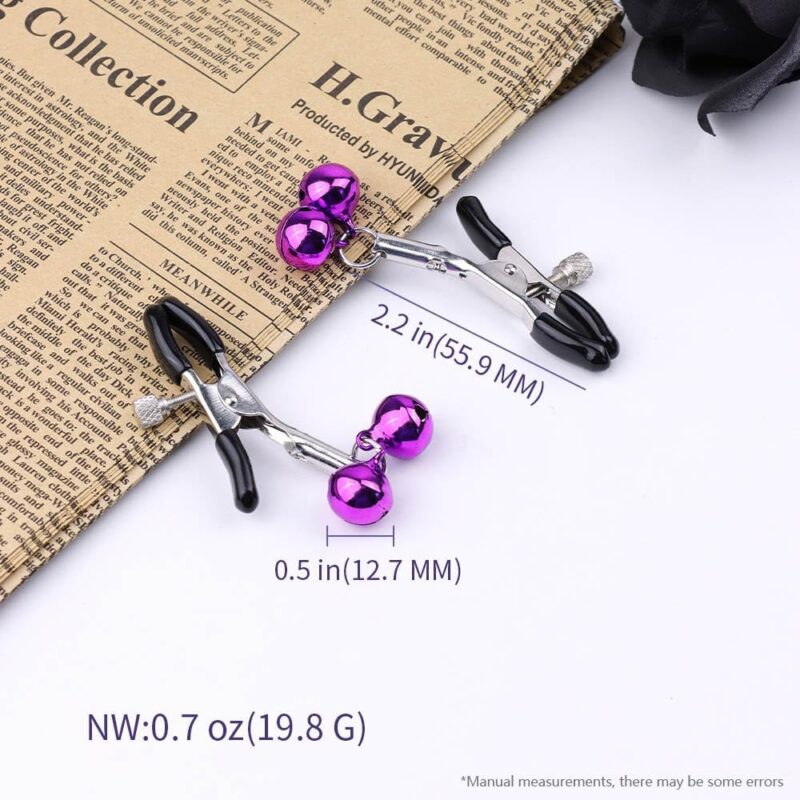 Nipple Toys 2 Pcs Adjustable Stainless Steel Nipple Clamps SM Toys BDSM Non-Piercing Metal Nipple Clamps with Bells Breast Flirting Stimulation Nipple Rings Adult Sex Toys for Women Couples - Image 2