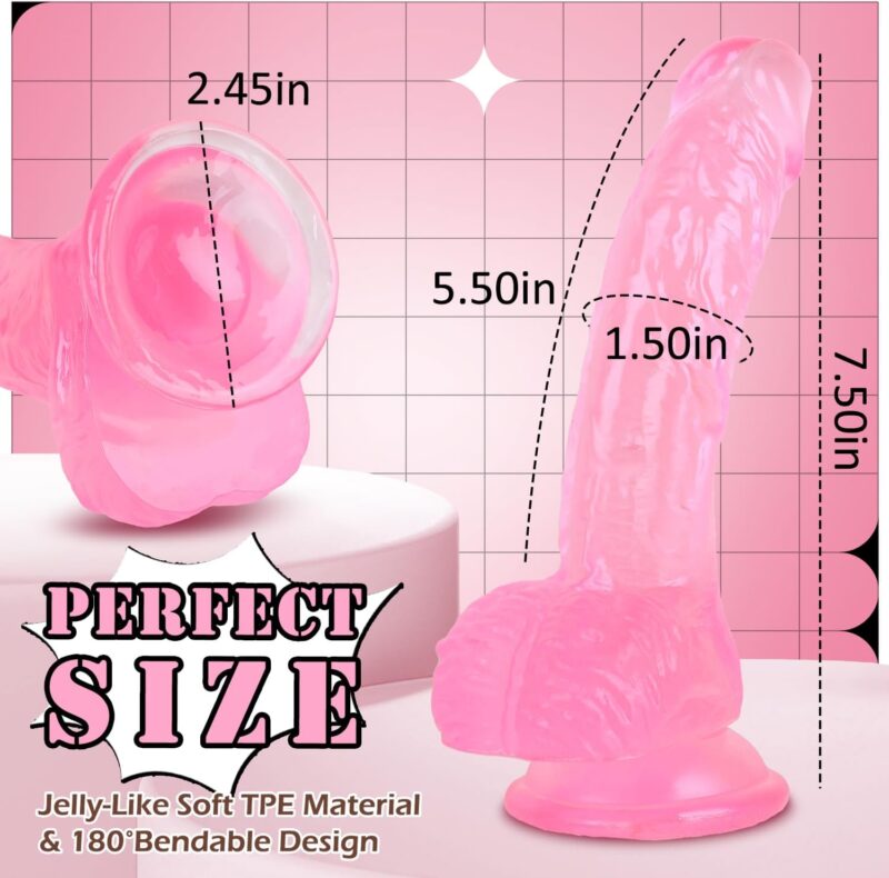 7 Inch Soft Pink Dildo, Realistic Silicone Medium Anal Dildos Stimulation Vaginal G-Spot and Anal, Safe Material Lifelike Men Penis with Strong Suction Cup, Adult Sex Toys for Women/Beginner Sexual - Image 2