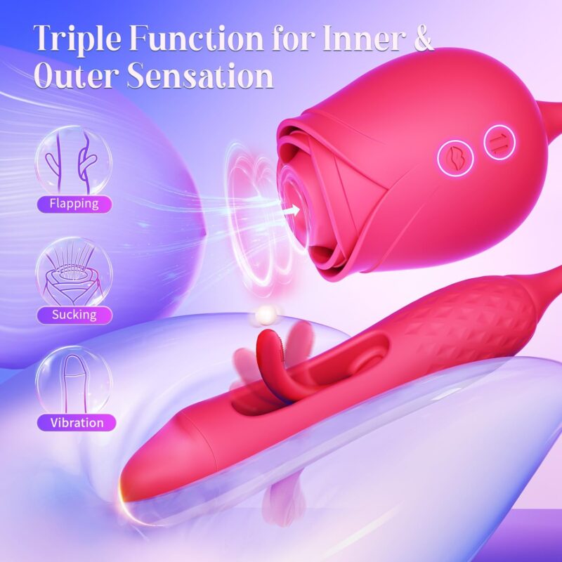 Flapping Vibrator Dildo Sex Toys –  Rose Adult Toy with 10 Suction, Flapping & Vibration Modes, Sucking Vibrator for Clitoral, Nipple, G Spot & Anal Stimulation, Sex Toy for Women and Couples - Image 2