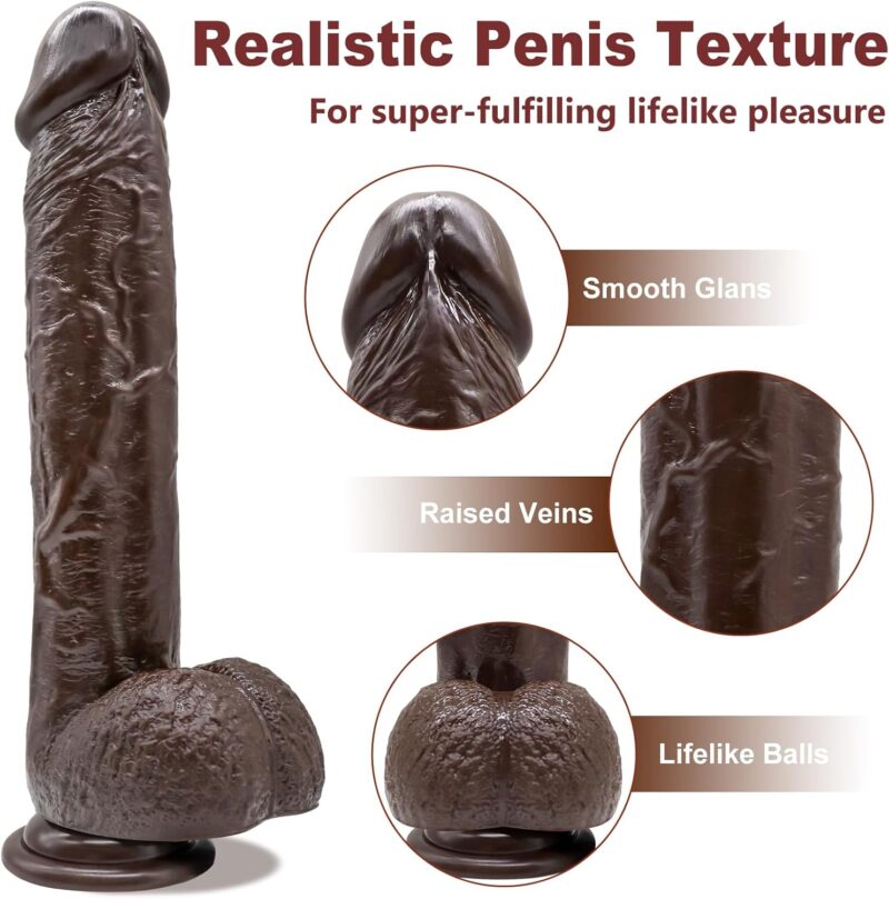 9.25 Inch Realistic Dildo Adult Sex Toys for Women Men, Lifelike G Spot Clitoral Black Huge Dildo with Strong Suction Cup for Hands-Free Play, Flexible BBC Anal Toys for Lesbian Strap-on Play (Brown) - Image 2
