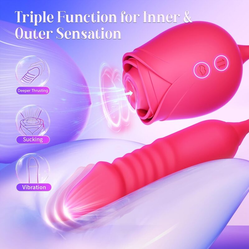 Vibrator Dildo Sex Toys for Women -  Rose Sex Toy with Thrusting G Spot Vibrators & 10 Sucking Modes for Clitoral Nipple Stimulation Anal Double-Ended Dildos Adult Sex Toys Games for Couples - Image 2