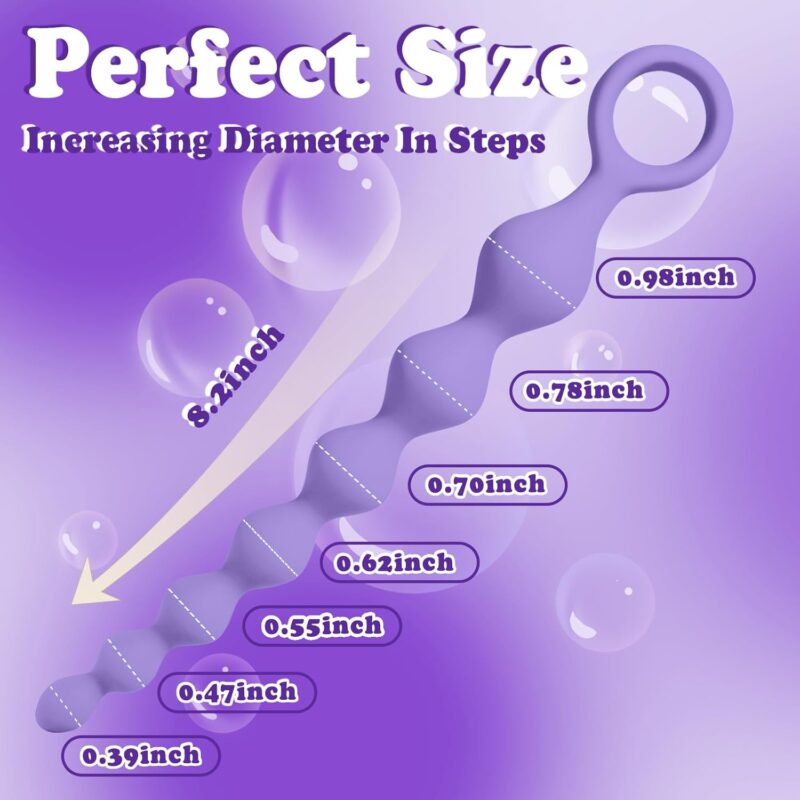 8.2-Inch Anal Beads Butt Plug with Pull Ring, Beginner's Design G-Spot Stimulator with 7 Progressive Beads, Soft Silicone Prostate Massager Anal Plug, Sex Toys for Women Men & Couples (Purple) - Image 2